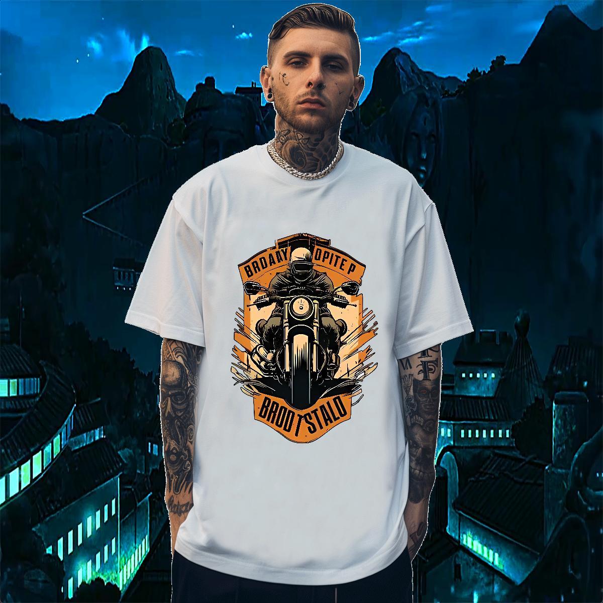 Stylist Mens T Shirts Motorcycle Tops 230g Cotton Street Popular Black Oversized Short Sleeve O-Neck Men Tees