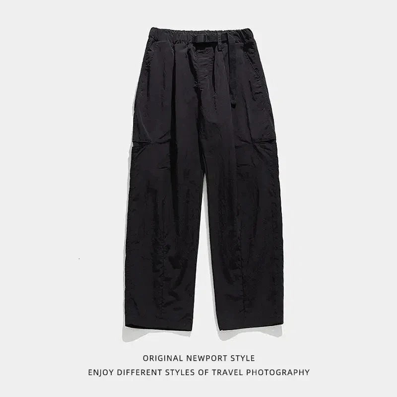Spring Autumn Solid Color Fashion Elastic Waist Cargo Pants Man High Street Cotton Loose Pockets Patchwork Straight 240806