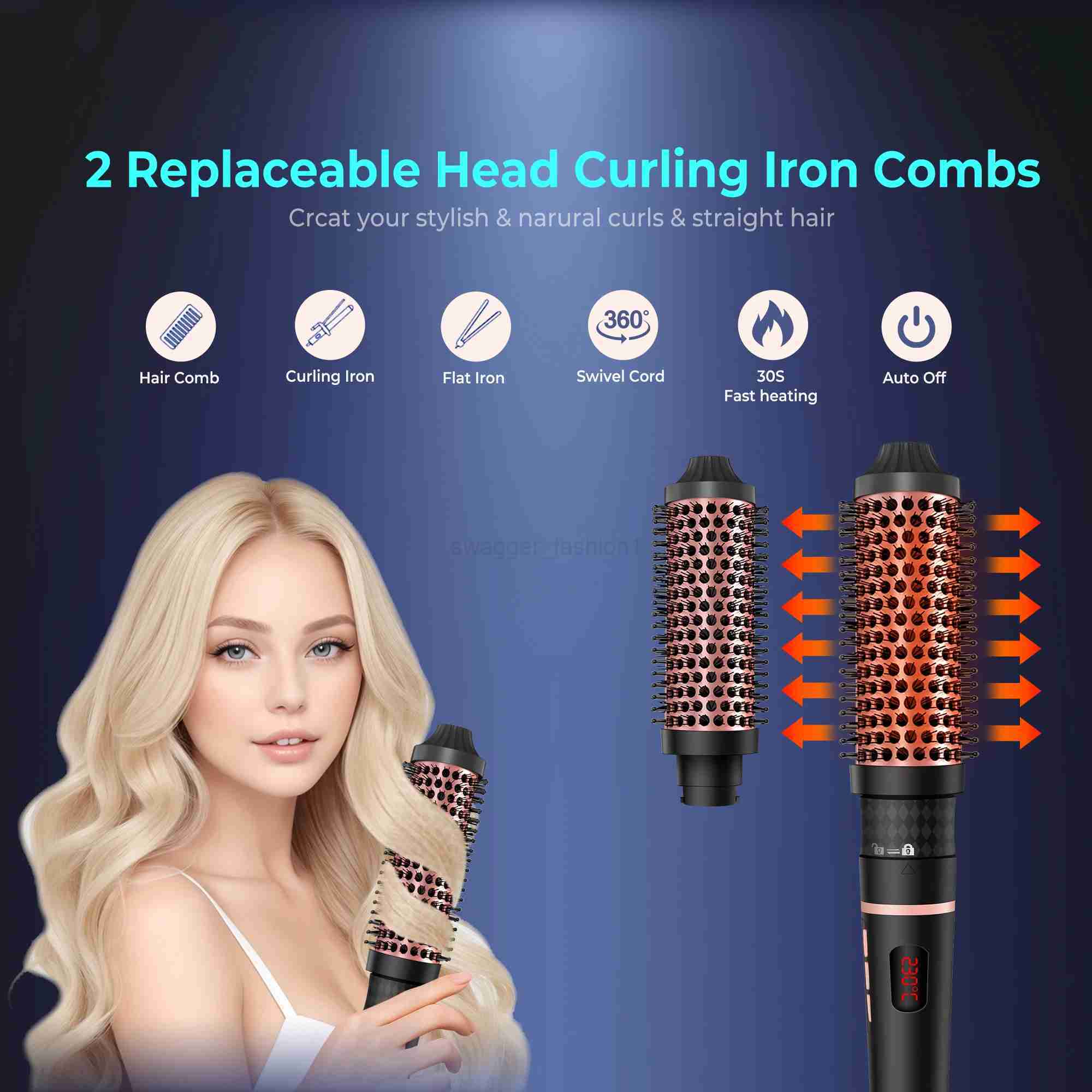 Replaceable Thermal Brush 1.5 Inch Ionic Heated Round Brush Creates Blowout Look Thermal Round Brush Curling IronXJ240807