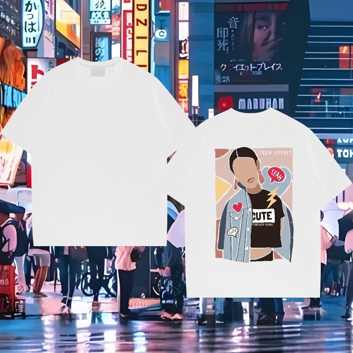 Casual New Man T Shirts character Tops 230g Pure Cotton Sports Casual Cool DIY Anime Breathable Crew Neck Couples T Shirts
