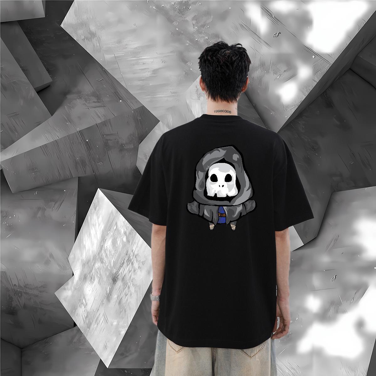 Casual New Men T Shirts skull Clothings 100% Cotton 230g Anime Printing Street Loose Fit Oversized Breathable Short Sleeve Men Tshirts