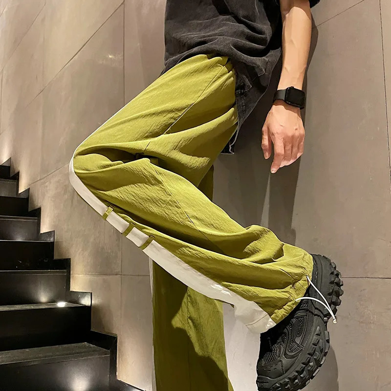 Summer Trendy Casual Long Pants For Men Ice Silk Heavenly Smooth Wide Leg Loose And Thin Style Straight Fashion Legging 240806