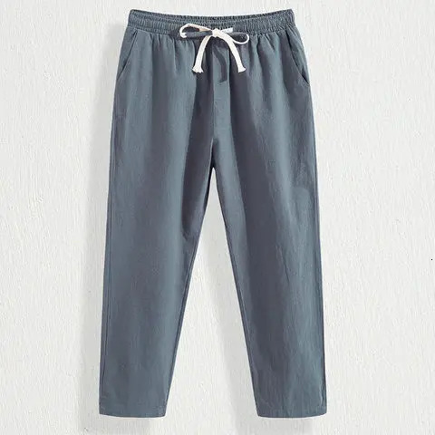 Summer Linen Pants Men Thin Loose Mens Joggers Cotton Cropped Casual Chinese Style 240806