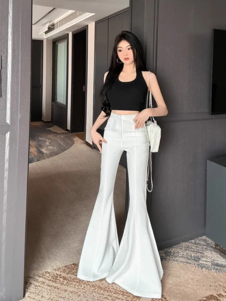 Ezgaga Women Pants High Waist Spring Summer Slim Solid Flare Long Trouser Sexy Streetwear Fashion Ladies Elegant Chic Casual 240807