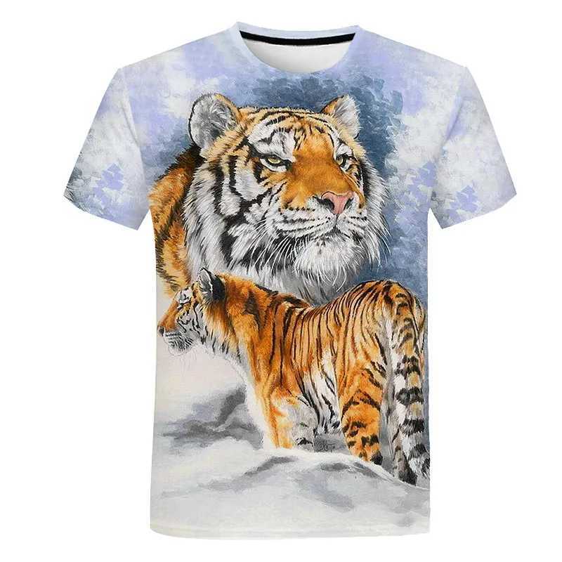 Baby Boy Summer Print 3D Harajuku T-shirt Childrens Cartoon Animal Tiger Lion Printed T-shirt Top Street ClothingW240718