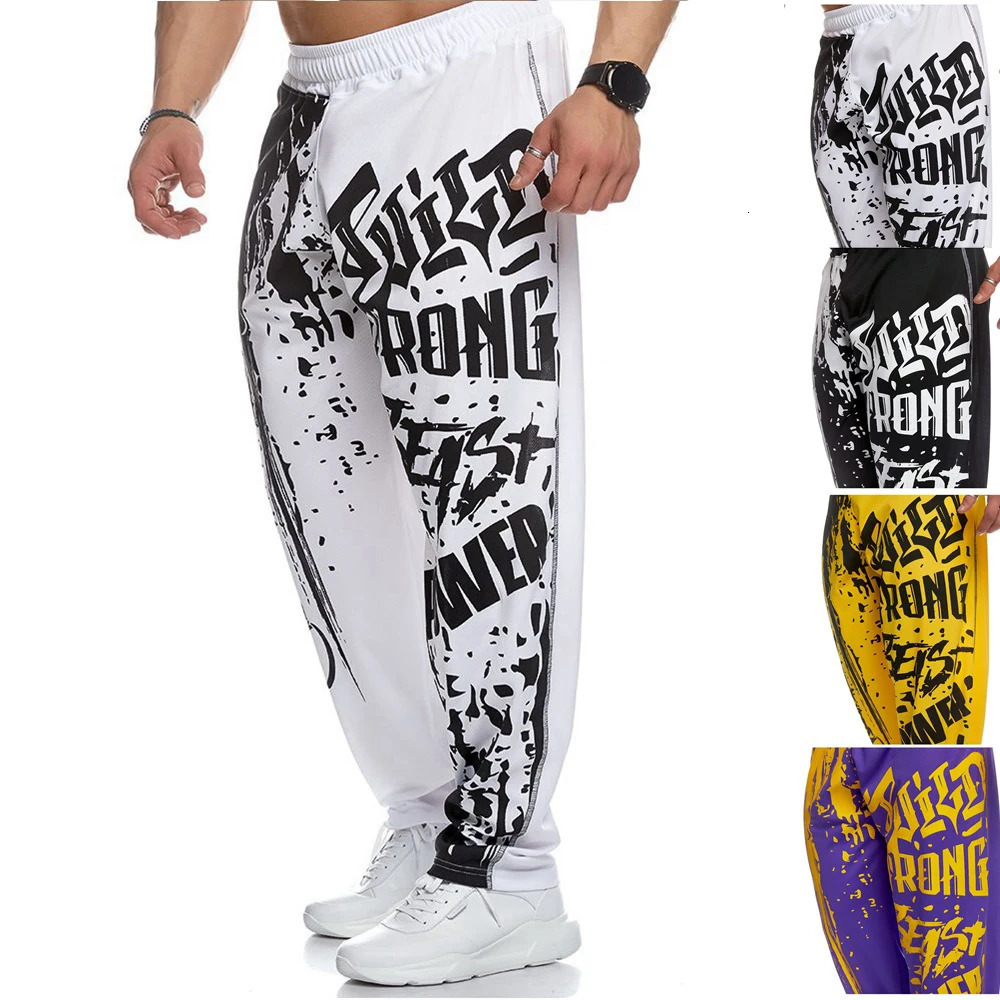 Mens GYM Pants Thin Summer Running Leggings Joggers Streetpants Male Workout Fitness Breathable Casual Sport Trousers Printed 240806