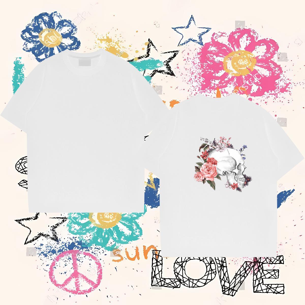 New Arrival Mens T Shirts flower Clothes 100% Cotton 230g Anime Printing Street Loose Fit Black White Breathable Soft Mens Tshirts