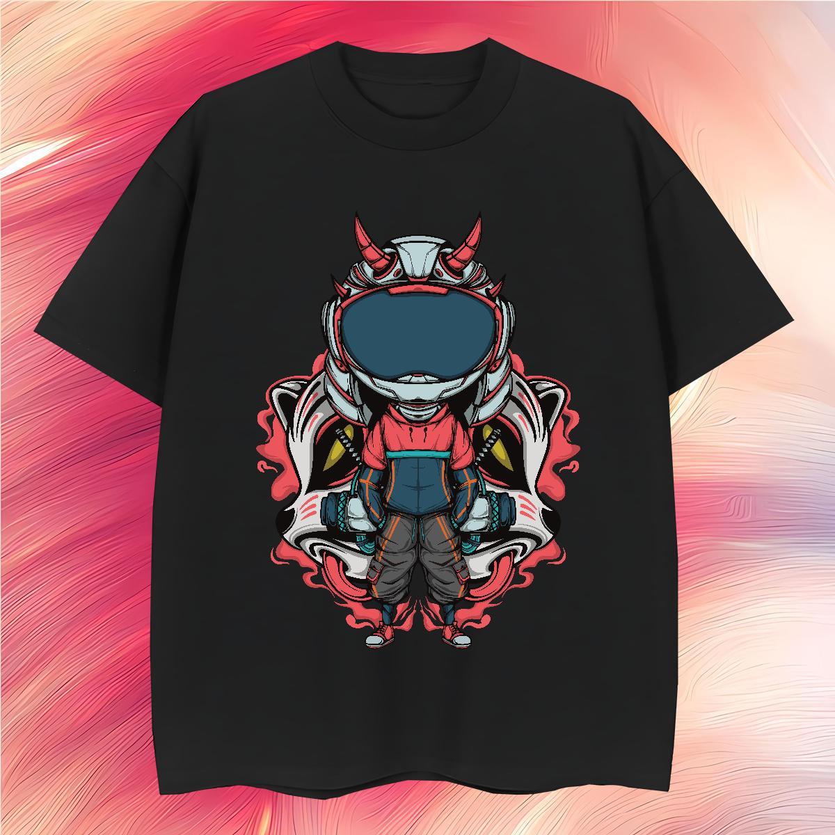 New Designer Man T Shirts robot Polos 100% Cotton 230g Sports Casual Cool Anime Print Short Sleeve O-Neck Men Tees