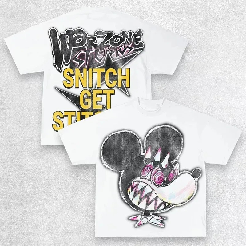 Y2K T Shirt Men Exaggerate Gothic Graphic Print Harajuku Punk Streetwear Cotton Round Neck Oversized Short Sleeve Tops Tees 240807