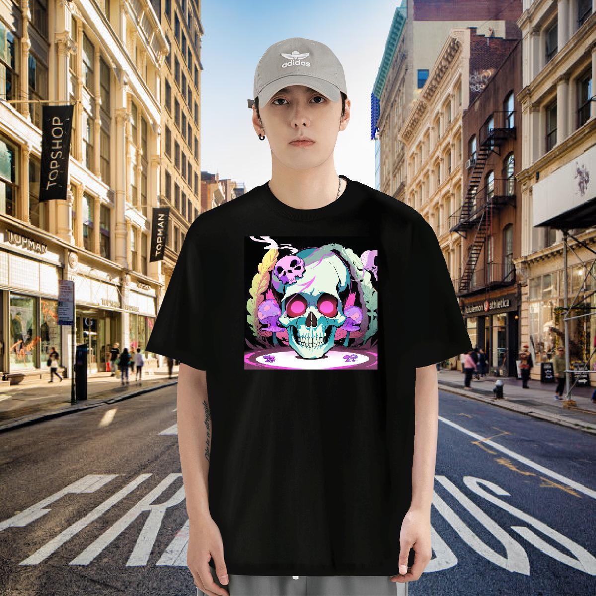 Wholesale T Shirt For Man skull Tees Shirts 100% Cotton 230g Casual TOP Quality Plus Size Cartoon Round Neck Short Sleeve Men Tees