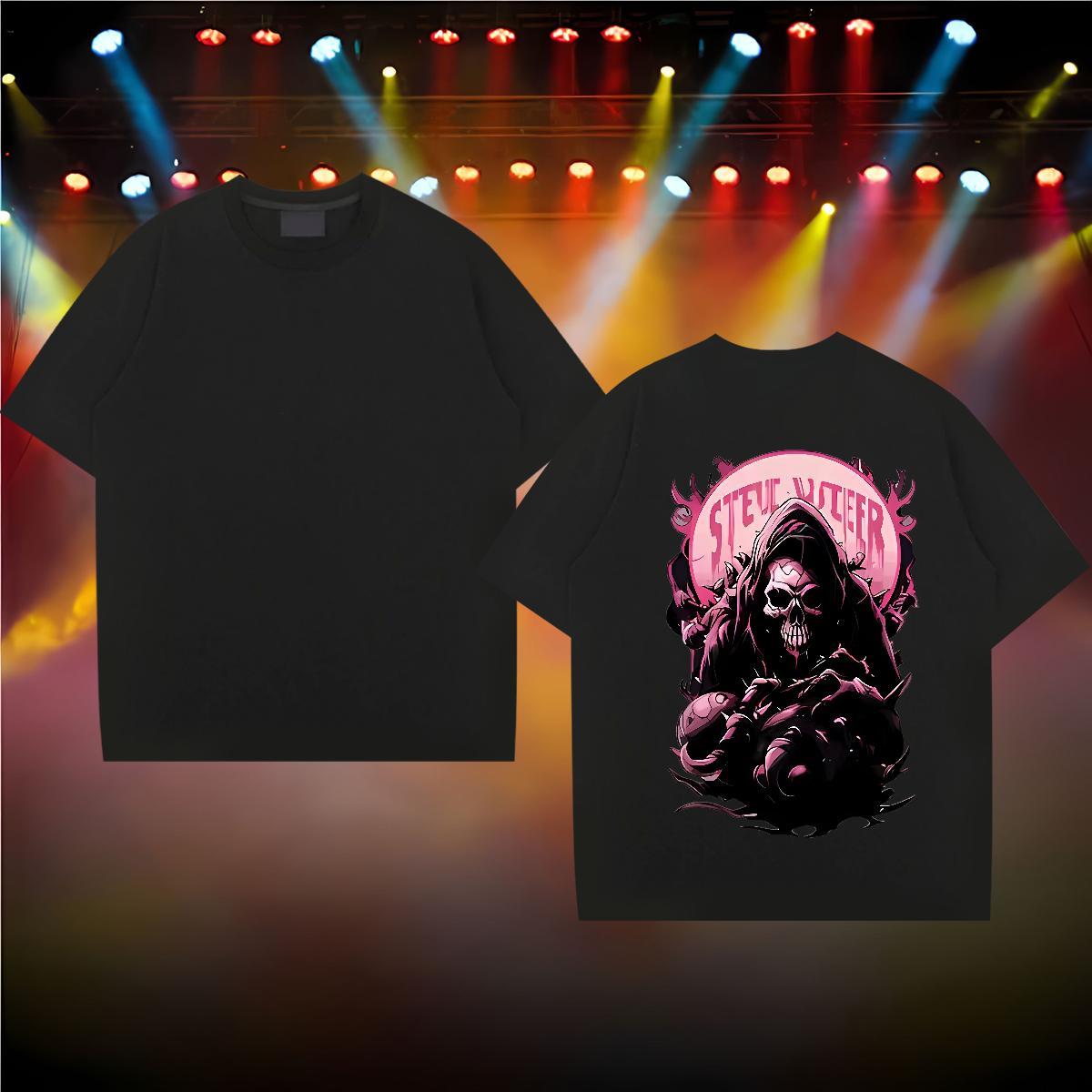 2024 DIY T Shirts Men skull Tops Tees 100% Cotton 230g Outdoor Loose Fit Black Oversized Crew Neck Men Tees