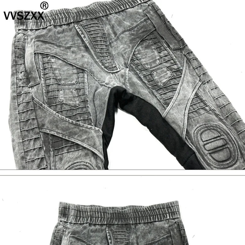 Waste Soil Style Asymmetric Distressed Washed Hollow Function Motorcycle Casual Pants for Men 240806