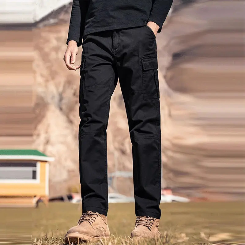 Spring Summer Men Cargo Pants American Vintage Streetwear Fashion Male Clothes Six Pockets Casual Solid Straight Trousers 240806
