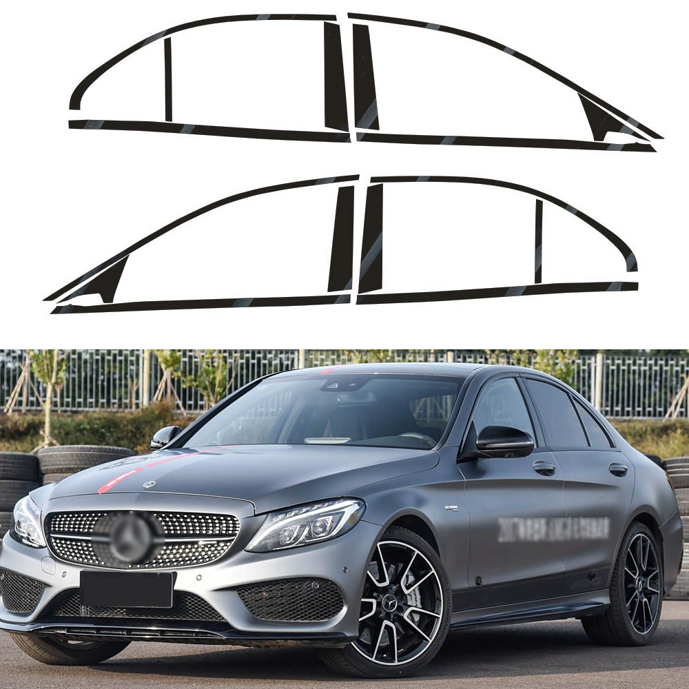 For Mercedes Benz C-Class W205 2014-2022 Sedan Window Chrome Delete Blackout ABC Pillars Glossy Black Stickers