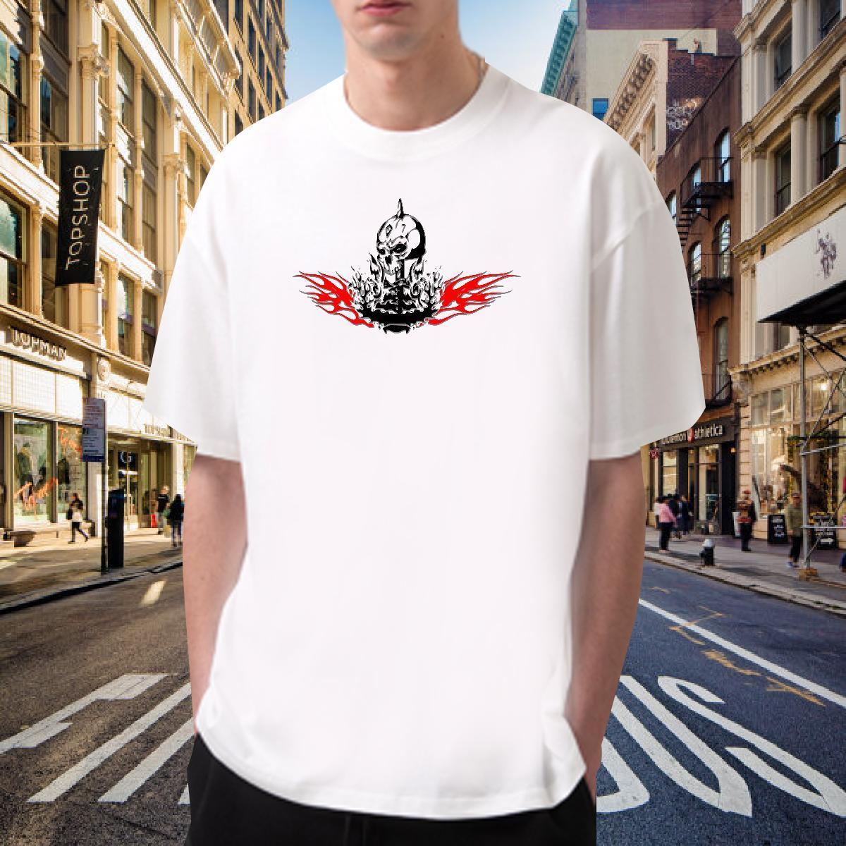 Fashion New T shirt skull Wear 230g Cotton Beach Unisex Custom Print Plus Size Breathable Short Sleeve Tshirts