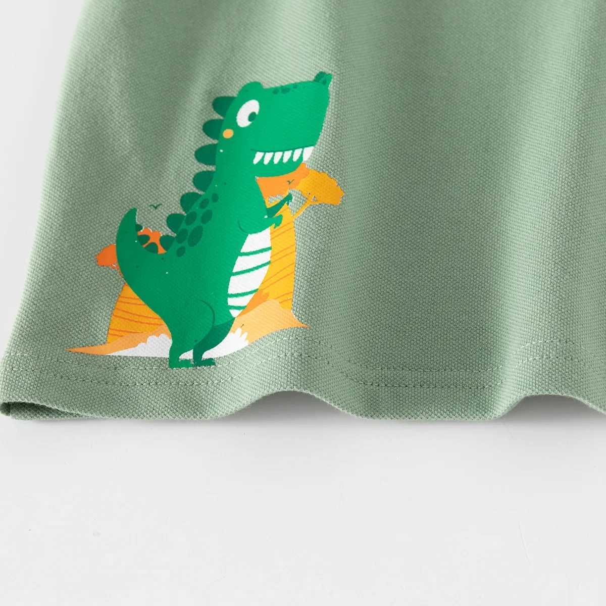 Boys casual polo shirt summer childrens dinosaur printed cotton short sleeved lapel T-shirt top childrens clothing 2-6Y W241223