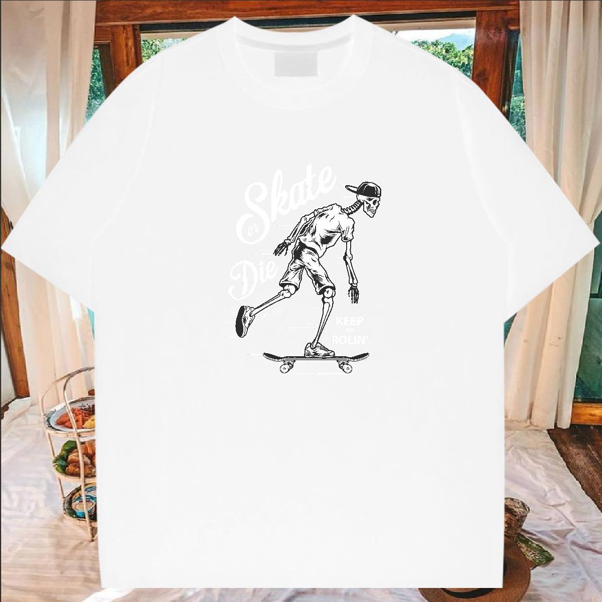 Fashion Designer T Shirts Men skull Wear 230g Pure Cotton Street Cool Design Custom Printed Round Neck Short Sleeve Tshirt for Man Woman