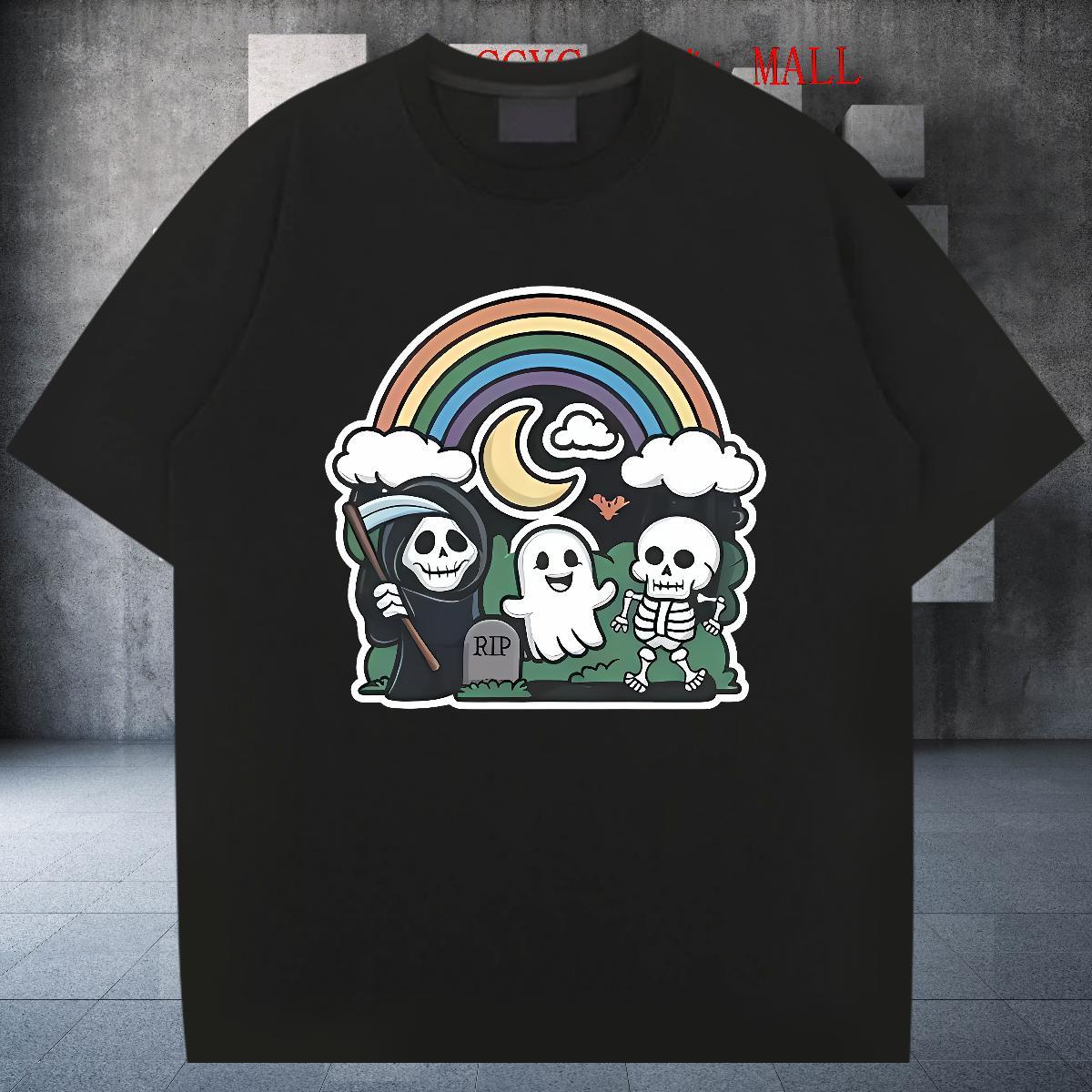 2024 Summer Man T Shirts skull Wear 230g 100% Cotton Sport Loose Plus Size Cartoon Crew Neck Mens Tshirts