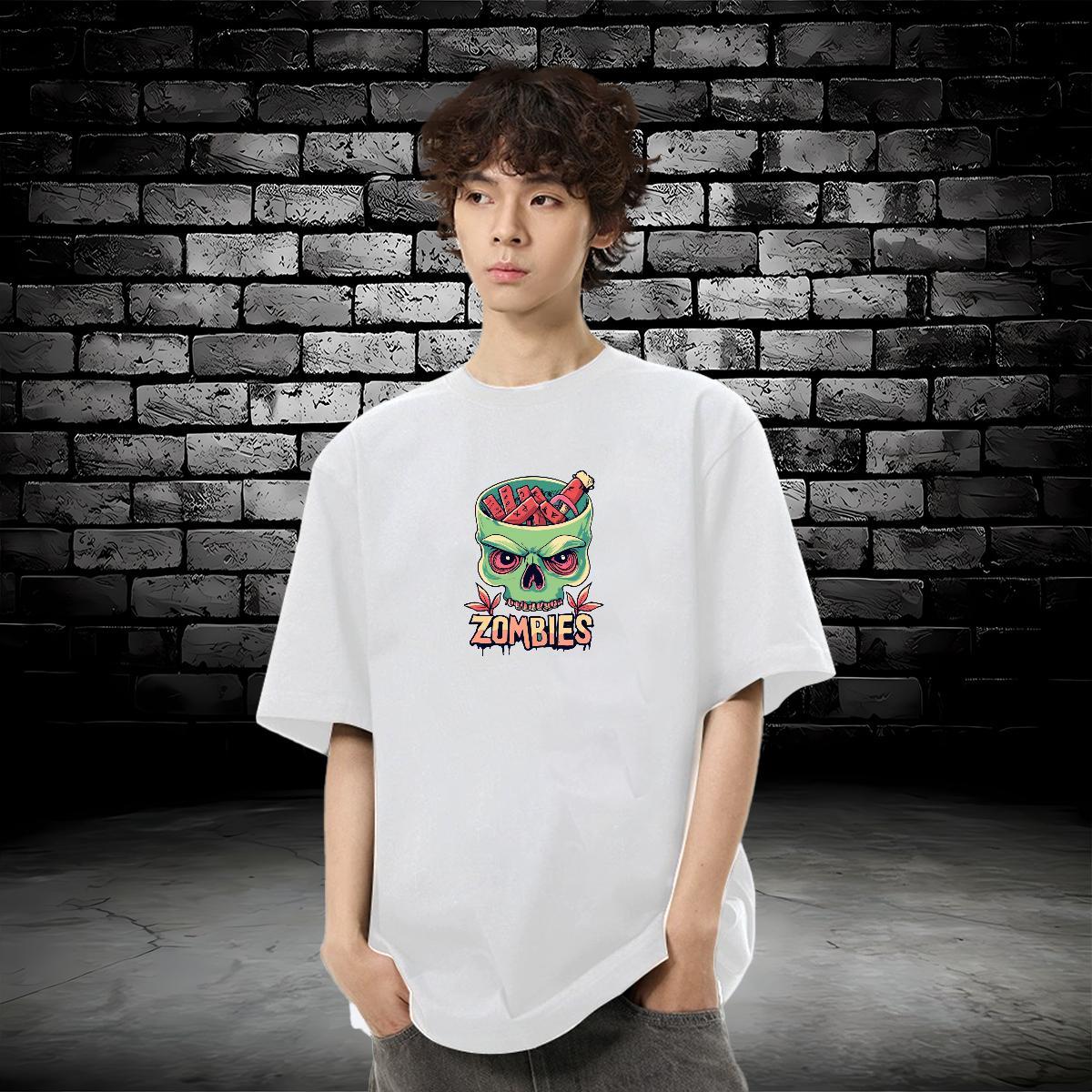 Brand T-Shirts for Men skull Tees 230g 100% Cotton Street Casual Loose Custom Printed O-Neck Short Sleeve Tshirt for Man Woman