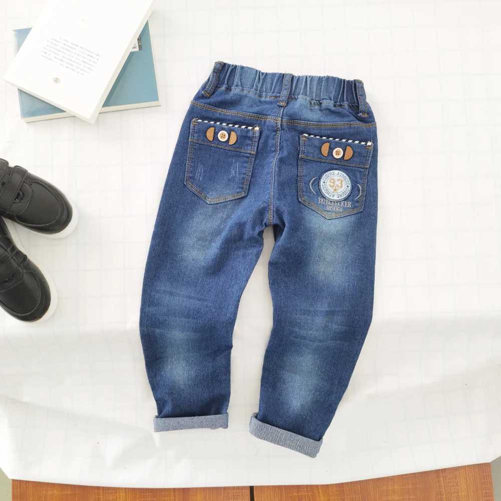 Jeans Kids Slim Jeans Teens Boy Casual Trousers Child Elastic Waist Pants 4-11 Years Fashion Solid Color Straight Denim Pants