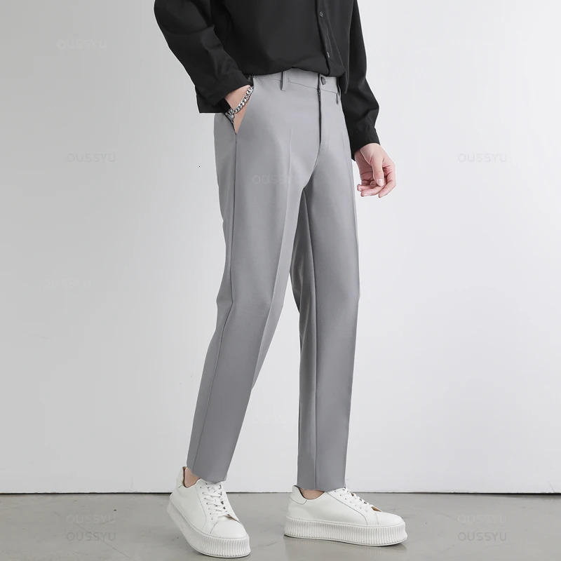 Spring Summer Suit Pants Men Slim Work Elastic Waist Soft Formal Trousers Male Korea Thick Black Clothing Plus Size 40 42 240806