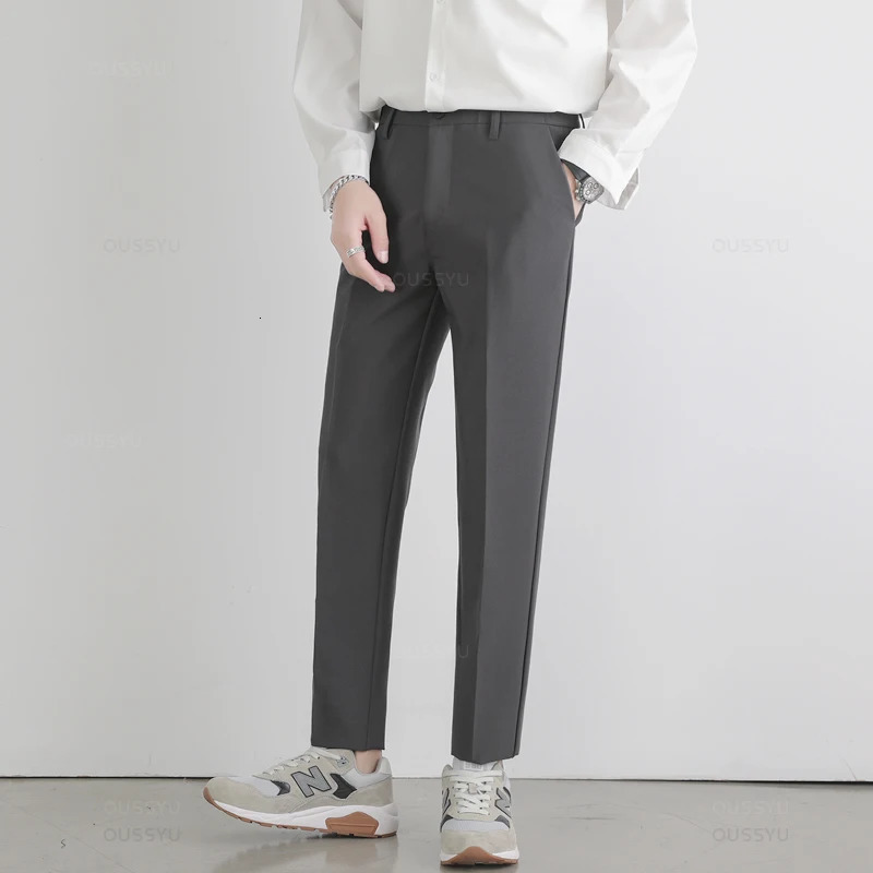 Spring Summer Suit Pants Men Slim Work Elastic Waist Soft Formal Trousers Male Korea Thick Black Clothing Plus Size 40 42 240806