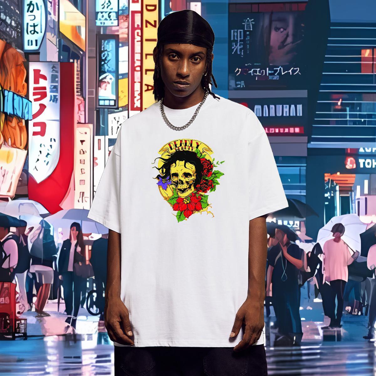 2024 New T-Shirts for Men skull Tee Shirt 230g Pure Cotton Street wear Hip Hop Unisex DIY Printed O-Neck Short Sleeve Couples T Shirts