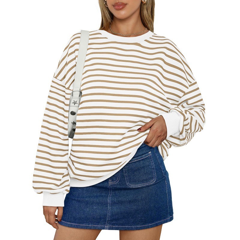 2024 women's autumn and winter new item striped long sleeved round neck oversized sportswear Y2K sweatshirt