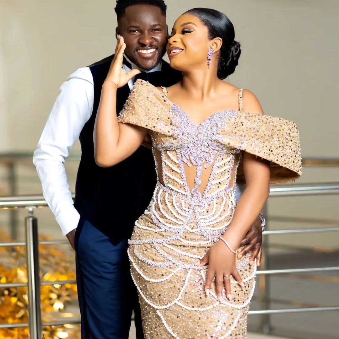 2024 Plus Size Gold Mermaid Prom Dress Lacefull Promdress Crystals Beaded Evening Formal Party Second Reception Birthday Engagement Gowns Dresses ZJ64