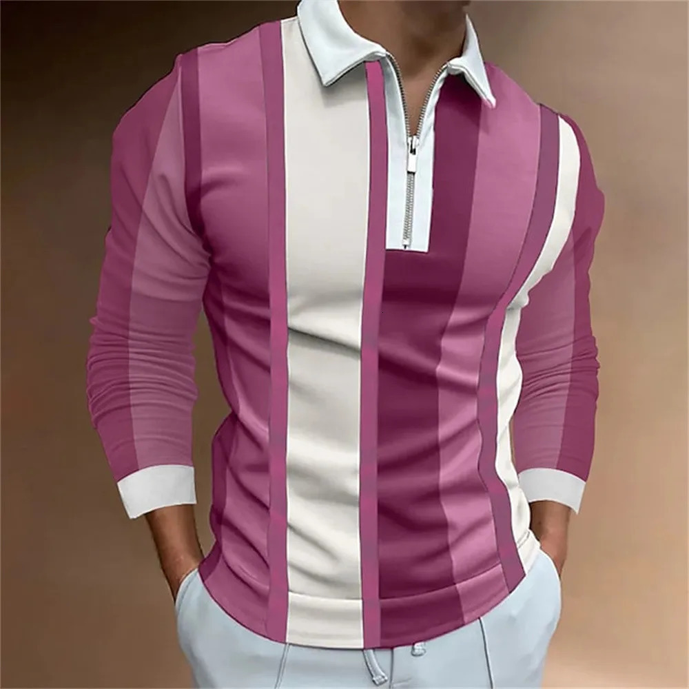 T-Shirts Men MenS Polo Lapel Korean Business Long Sleeve Fashion Plain Quarter Zip Spring Summer Tops Sportwear Tee Clothing 240814