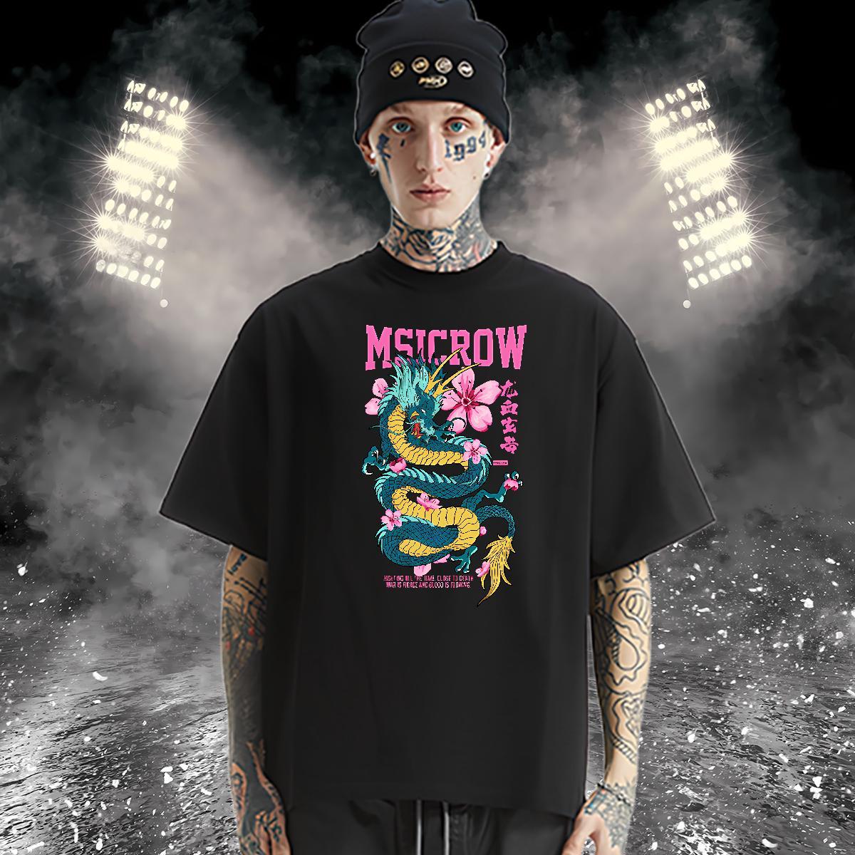 Designer Fashion T Shirts Men dragon Tees Shirts 230g Pure Cotton Spring Summer Cool Design White Plus Size O-Neck Short Sleeve Men Tops Tees