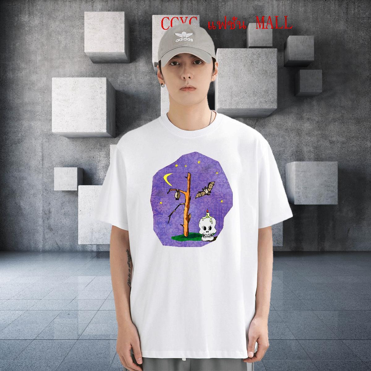 New Mens T Shirts skull Tshirts 230g Pure Cotton Casual Brand Anime Print Breathable Crew Neck Men Clothes T-Shirt