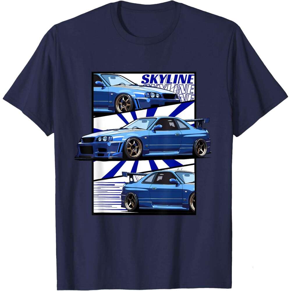 T shirt for Mens Jdm r34 Motorsport Drift sky line Car Comic Style Japan T-Shirt shirts tshirt graphic tee Casual tops summer clothes Short sleeve Fre
