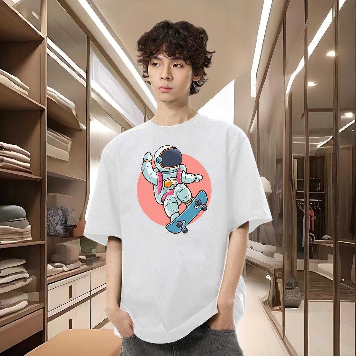 Fashion Casual T Shirts Men spaceman Clothes 230g 100% Cotton Street wear Hip Hop Cool Custom Big Size Breathable Short Sleeve Men Clothes T-Shirt