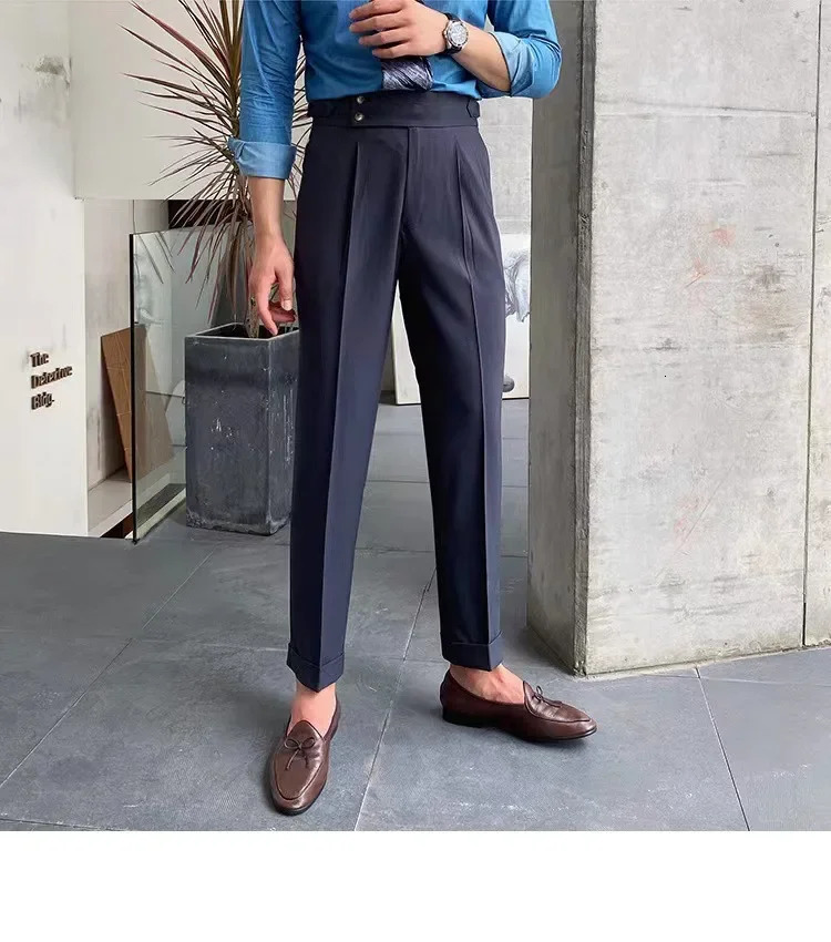Nadix Highwaisted Draped Casual Formal Pants Spring Autumn Season Suit Trousers Slim Fit Business Attire For Men 240806
