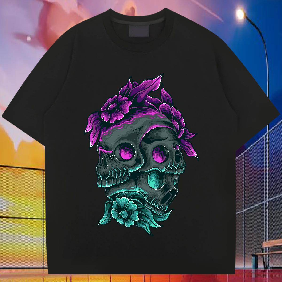 Classic Casual Mens T Shirts skull Clothes 230g Pure Cotton Hip Hop Unisex Custom Big Size Round Neck Short Sleeve Mens Tshirts