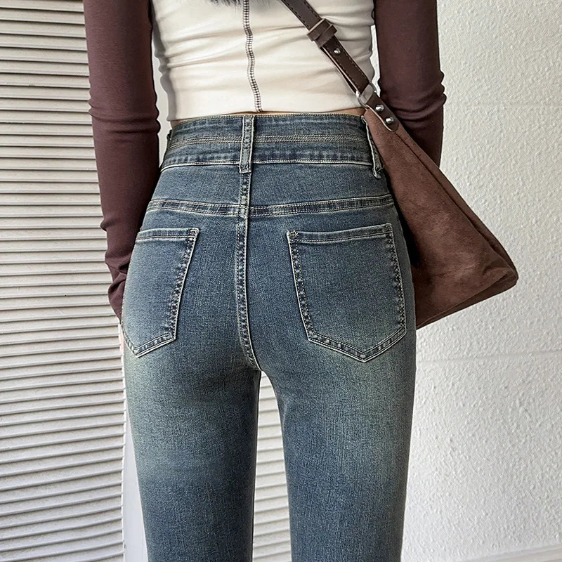 Woman High Waist Oversized Flare Jeans Lady Vintage Elastic Slim Fit Denim Bell Bottom Pants Female Y2k Black Blue Trousers 240807
