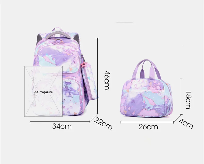 3 piecesset of camouflage printed childrens backpacks girls school bags waterproof free cartoon pendant gifts 240807