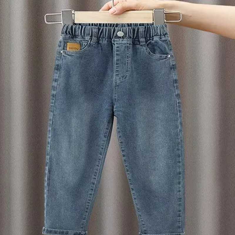 Jeans Popular All-match New Childrens Clothing Lazy Summer Zipper Mid-waist Ins Jeans Nine-point Pants Mens Simple Trend