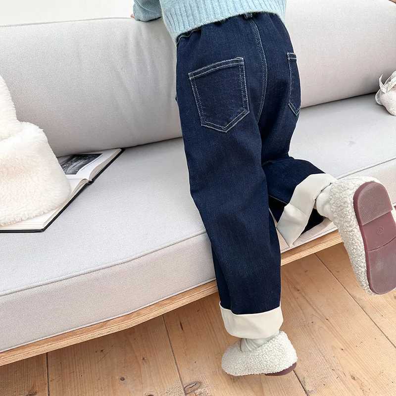 Jeans Winter Girls fashion Cuffed denim pants fleece inner warm thick jeans