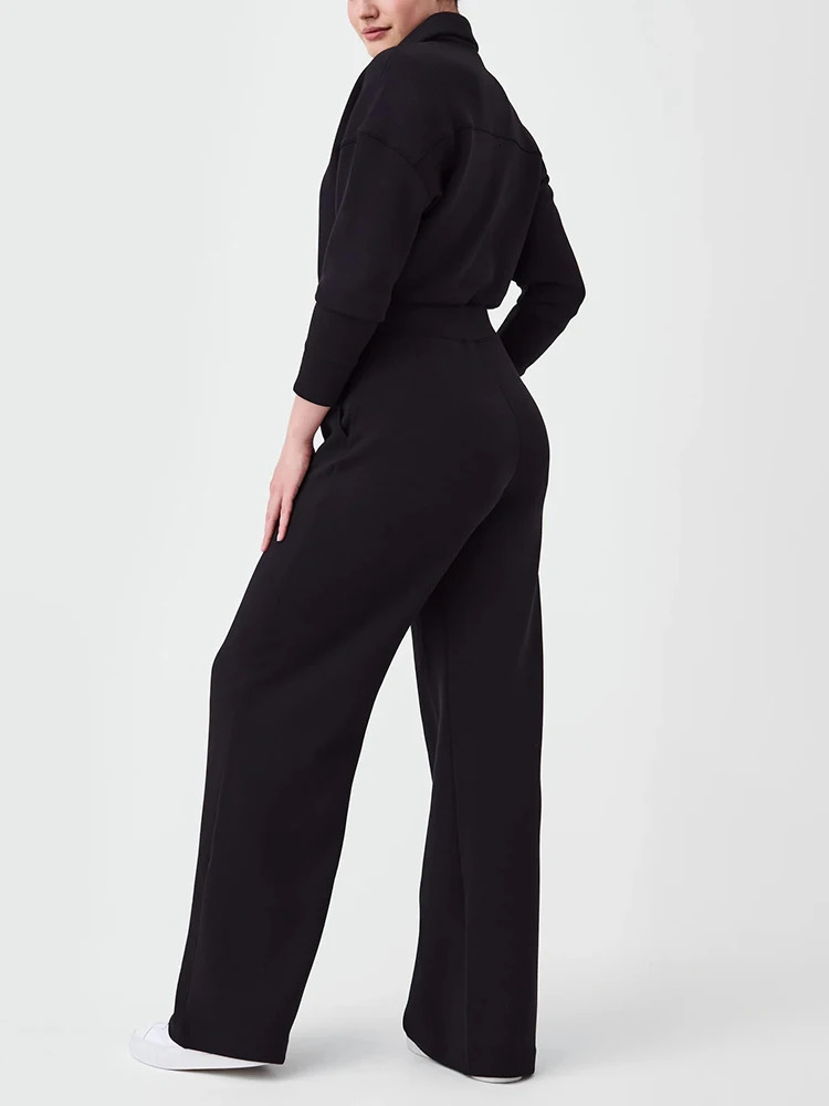 Fall And Winter Flip Collar Half-Zip Sweatshirt Wide Leg Sweatpants Two-Piece Sweater Set Womens Sports Suit 240807 - view 3