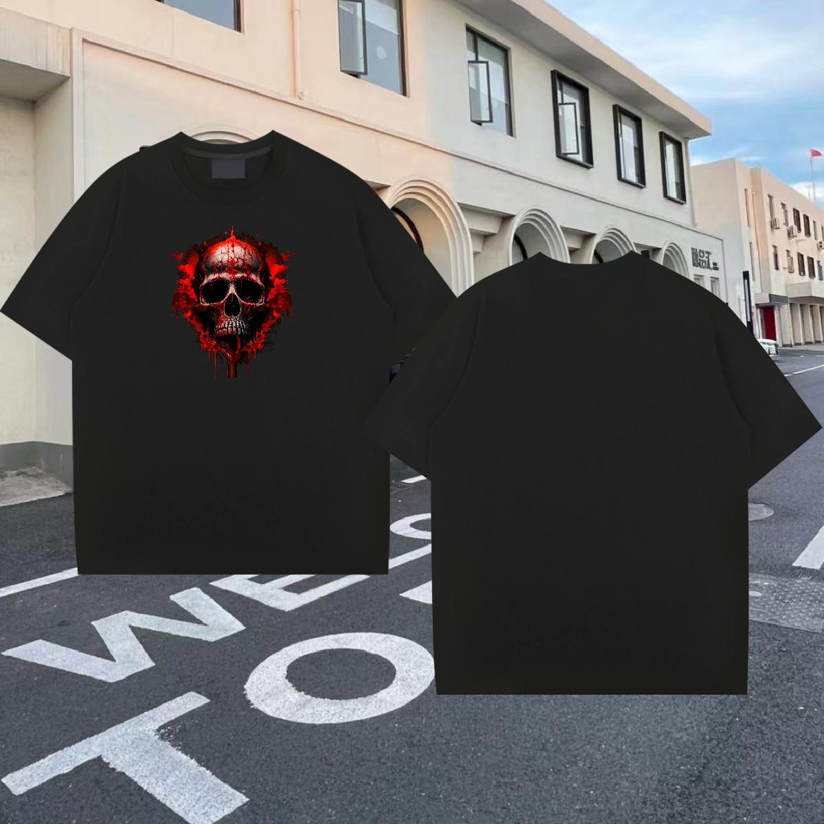 2024 New T-Shirts for Men skull Tops 230g Pure Cotton High Street Hip Hop Wholesale DIY Crew Neck Breathable Men Clothes T-Shirt