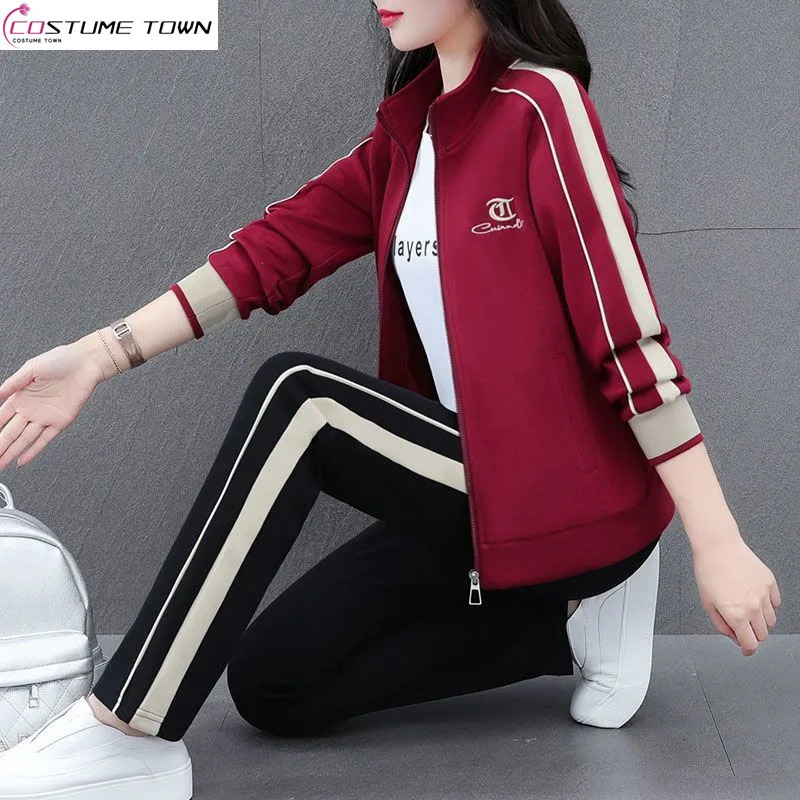 High end sports suit for women in spring and autumn casual running fashion slim fit three piece set 240807