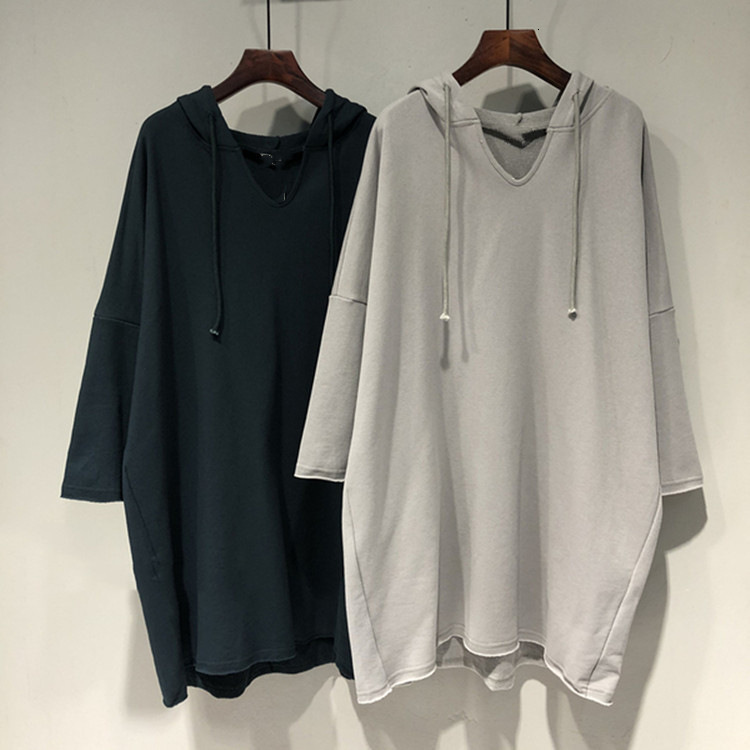 Hooded long sleeved hoodie spring new loose and thin lazy style bf Korean version student mid length top
