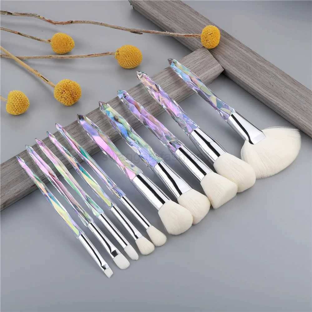 KOSMETYKI 10PCS Crystal Makeup Brushes Set Loose Powder Blush Contouring Foundation Eye Shadow Concealer Beauty Tools Full SetXJ240807
