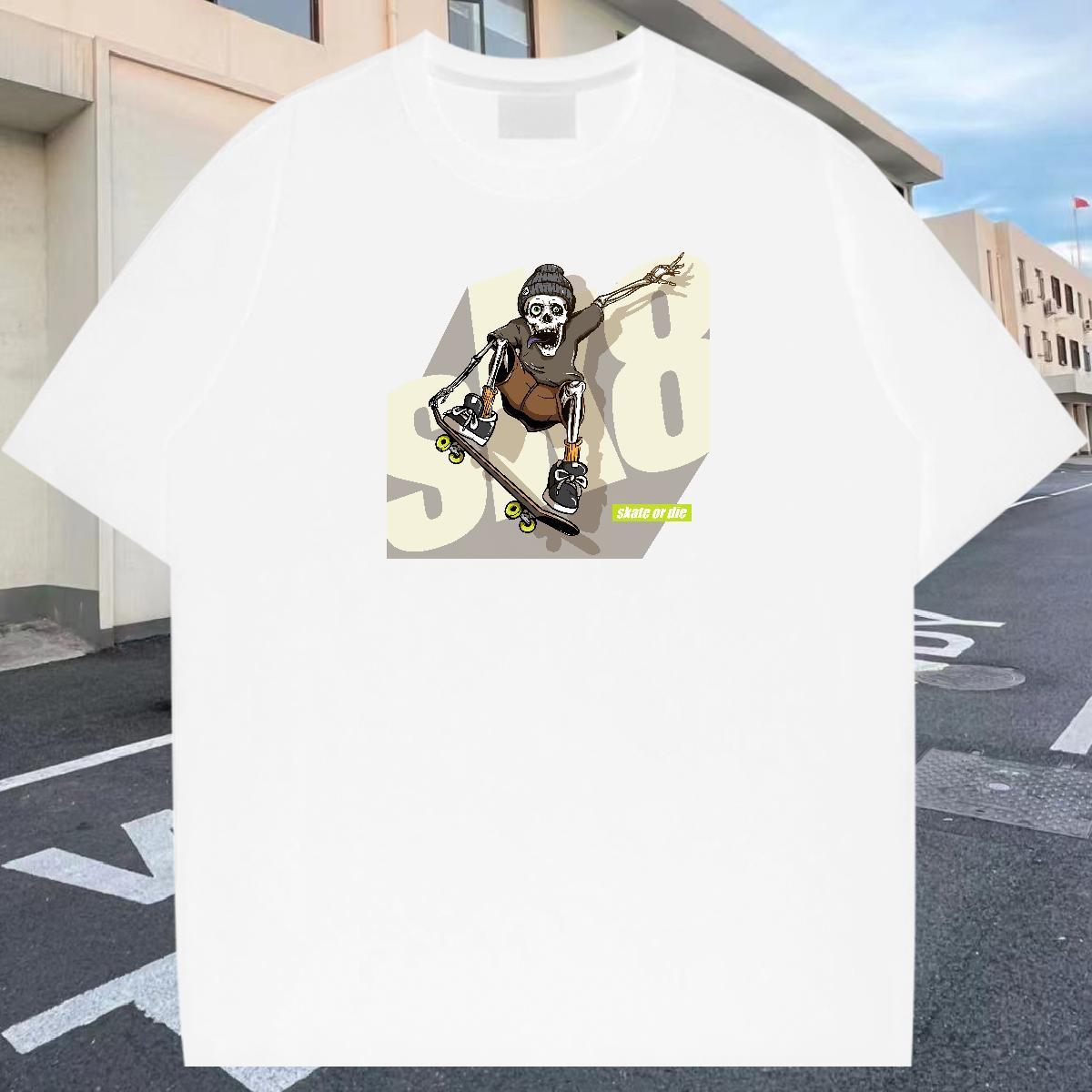 DIY T Shirts Men skull Tshirts 230g Pure Cotton Street Soft DIY Logo Oversized Breathable Crew Neck Mens Tshirts