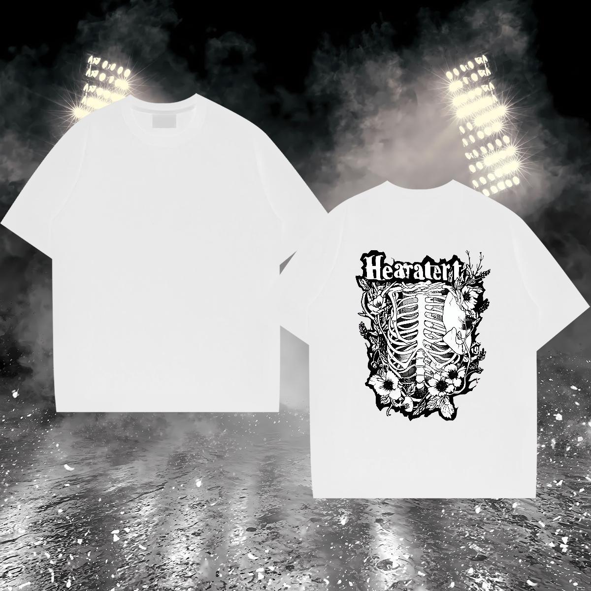 2024 New T-Shirts for Men skull Top Tees 230g 100% Cotton Sports Casual Comfortable Floral Print Breathable Short Sleeve Mens Tshirts