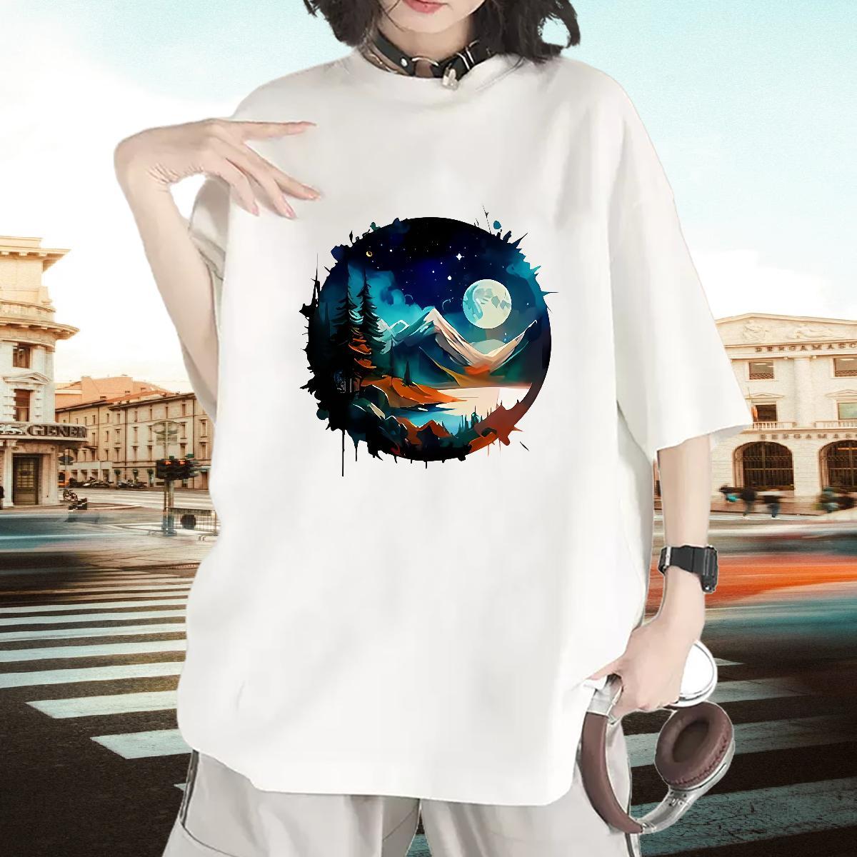 2024 Casual T-Shirts Breathable Short Sleeve 230g 100% Cotton Sports Street Wear Top Shirts Wholesale sun Anime Oversized Women Tees