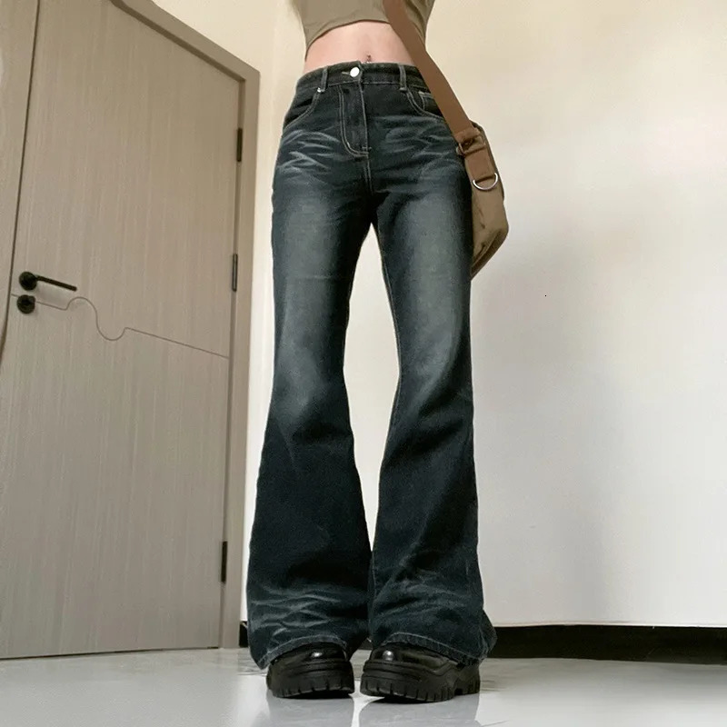 Y2K Bell Bottom Jeans for Women Mid Rise Wide Leg Solid Bootcut Stretch Slim Denim Flare Pants Fashion Streetwear 240807