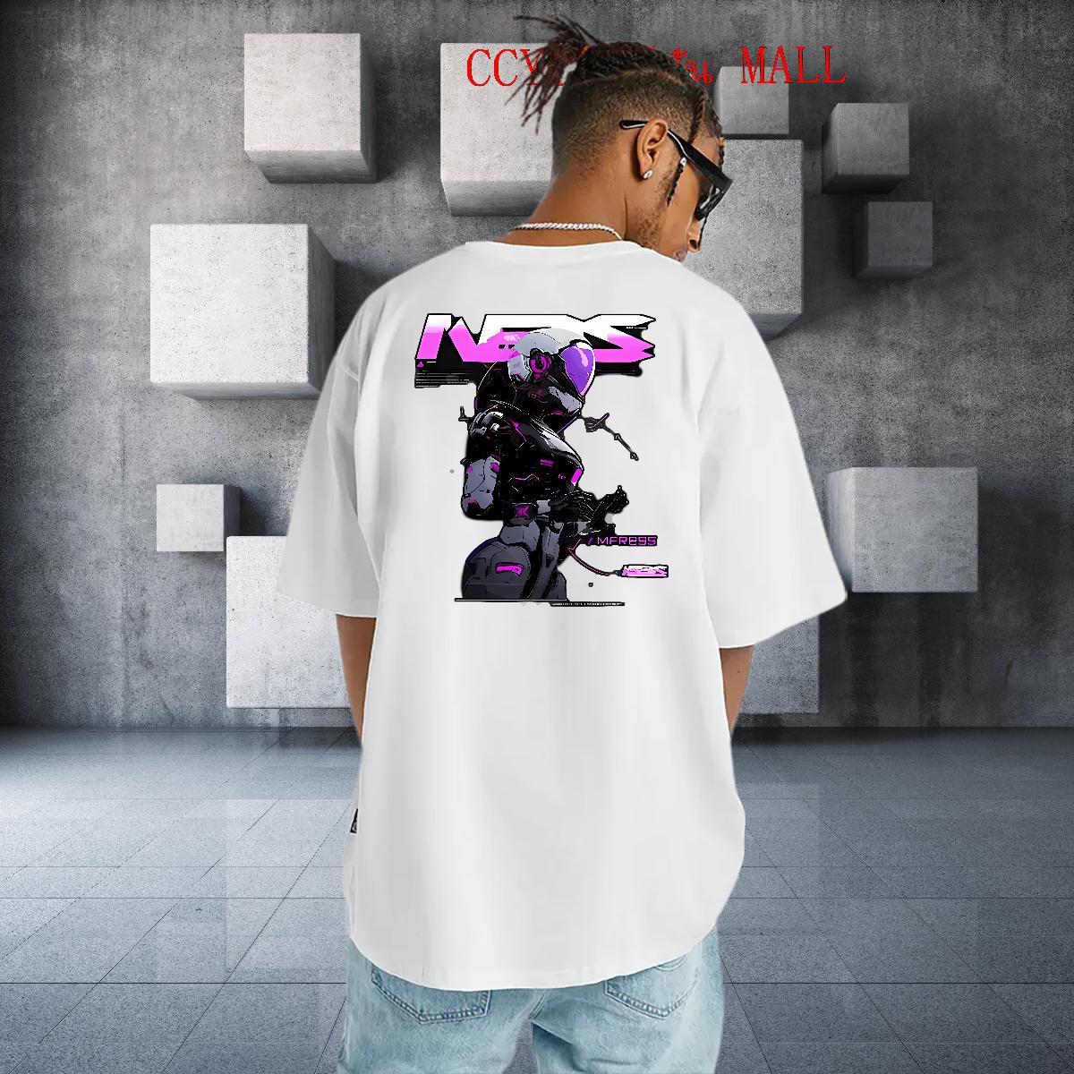 Fashion T Shirts Men robot Polos 230g Pure Cotton Casual Wholesale Cartoon Print O-Neck Short Sleeve Men Tshirts